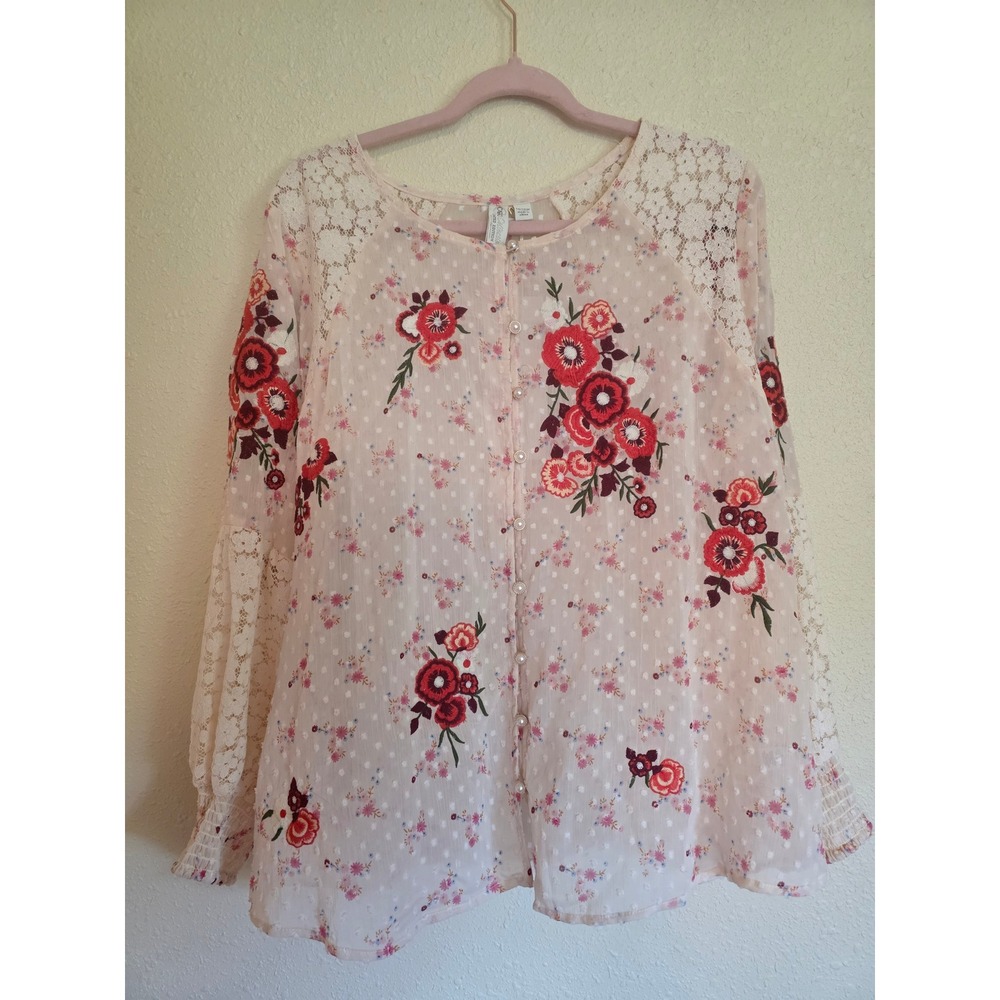 Cato Collection‎ Limited Edition Floral Embroidered Lace Blouse Pink 14/16W NWT